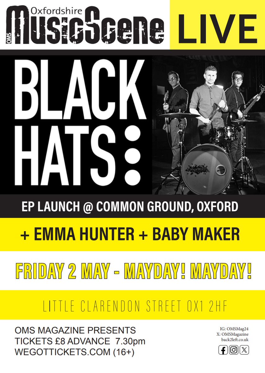OMS magazine (@omsmagazine) on Twitter photo Bank HoliYAY with Black Hats (2 May)! Local art rock legends return with EP Launch + the amazing Emma Hunter & "odd pop" master Baby Maker!
Grab a ticket <a href="/WeGotTickets/">WeGotTickets</a> wegottickets.com/event/655808
#oxfordgig #mayday #maydayparade #gig #music #local #magazine Bank HoliYAY with Black Hats (2 May)! Local art rock legends return with EP Launch + the amazing Emma Hunter & "odd pop" master Baby Maker!
Grab a ticket <a href="/WeGotTickets/">WeGotTickets</a> wegottickets.com/event/655808
#oxfordgig #mayday #maydayparade #gig #music #local #magazine
