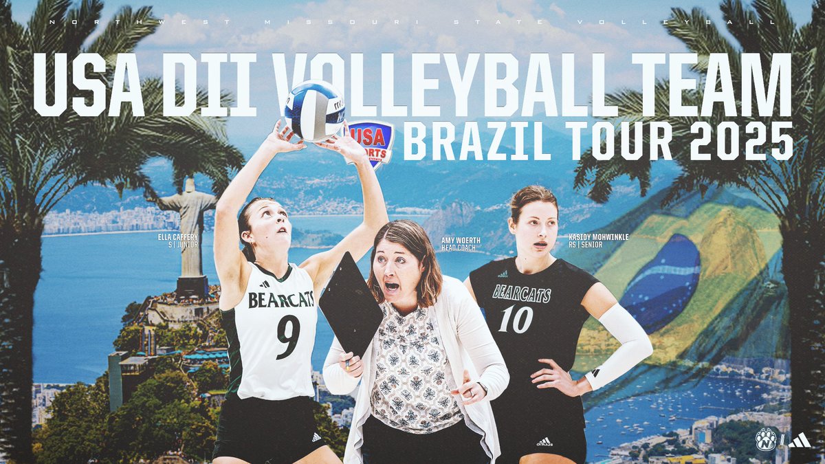 bearcatsports's tweet photo. A trio of members of the @NWBearcatVB program will represent USA D-2 Volleyball on a tour of Brazil this May as announced by Ron Smith of USA Sports Tours & Events.

Head coach Amy Woerth along with senior right side hitter Kasidy Mohwinkle and junior setter Ella Caffery will be a part of the Red team that will compete in Brazil from May 12 through May 21.

Woerth will be entering her 14th season as the Bearcat coach in 2025.Woerth is a two-time MIAA Coach of the Year and holds the Northwest school record for coaching wins (216). Woerth has coached all seven of Northwest's AVCA All-America performers in program history. Woerth has had 17 All-MIAA first team honorees, 16 second team honorees, two third team honorees and 22 honorable mention accolades at Northwest. In addition, 140 Northwest student-athletes have been named to the MIAA Commissioner's Academic Honor Roll.

Caffey (Moscow, Iowa) gained honorable mention all-MIAA status in 2024. She also earned Academic All-District honors with a 3.91 GPA in business management. Caffery led the team with 813 assists (7.60 assists/set). Caffery ranked second on the squad in blocks (57). Caffery collected a career-high 58 assists in a five-set win over Missouri Western (Oct. 8). Caffery produced eight double-doubles in 2024 and 17 in her career. She had four 40-plus assist efforts in 2024.

Mohwinkle (Aplington, Iowa) ranks third on the team with 260 kills (2.43 kills/set). Mohwinkle has 13 double-figure kill efforts this season. She tied a season-high with 14 kills against Missouri Western (Oct. 8). She secured 14 kills (.300 hitting percentage) in a 3-1 win over Florida Tech (Sept. 13). Mohwinkle added 13 kills and hit .333 in a five-set win over No. 24-ranked Washburn (Sept. 27). In the season opener with Northern State (Sept. 5), Mohwinkle hit .444 with 13 kills. She has hit .300 or better in 10 matches in 2024.

https://t.co/SutblLbwKI

#OABAAB