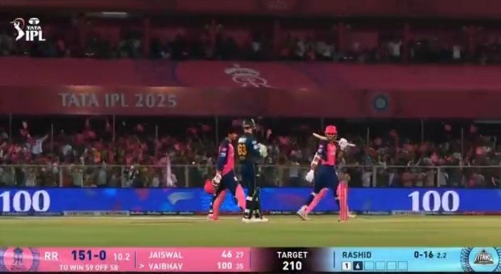 HiroShubham's tweet photo. Name : Vaibhav Suryavanshi 
Age : 14
Century in 35 balls. 

Unbelievable knock!

#vaibhavsuryavanshi #IPL2025 #iplt20 #IPL https://t.co/v26n22Xtqc