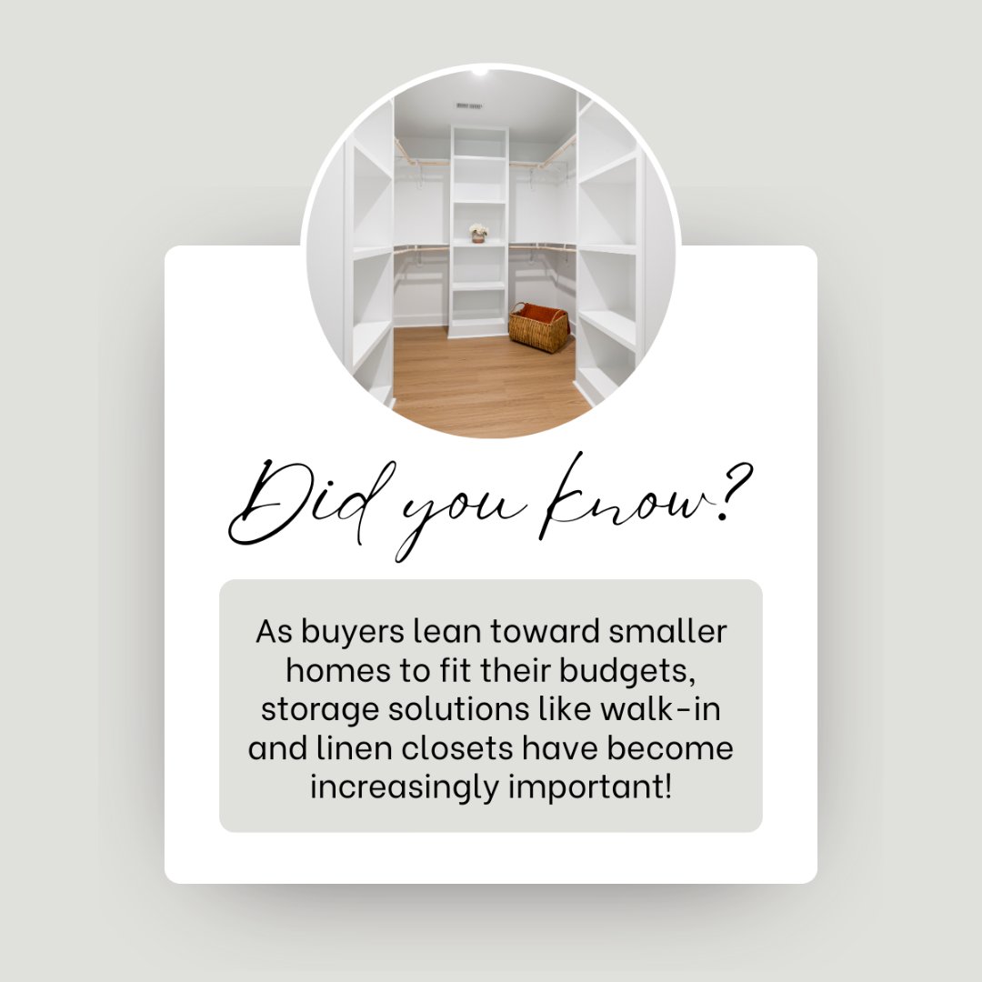 With buyers prioritizing smart, functional storage, features like built-ins, walk-in closets &amp; creative storage solutions can be a game-changer—and even a deal breaker!

Thinking of selling? Highlight your home's best storage features to attract buyers.