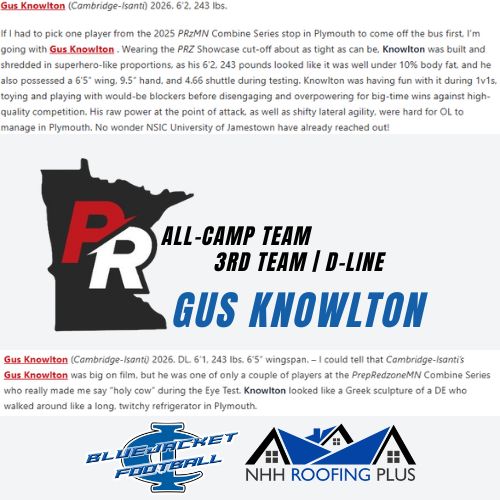 Nicely done to Junior Gus Knowlton, being featured in recent PrepRedzone write-ups!