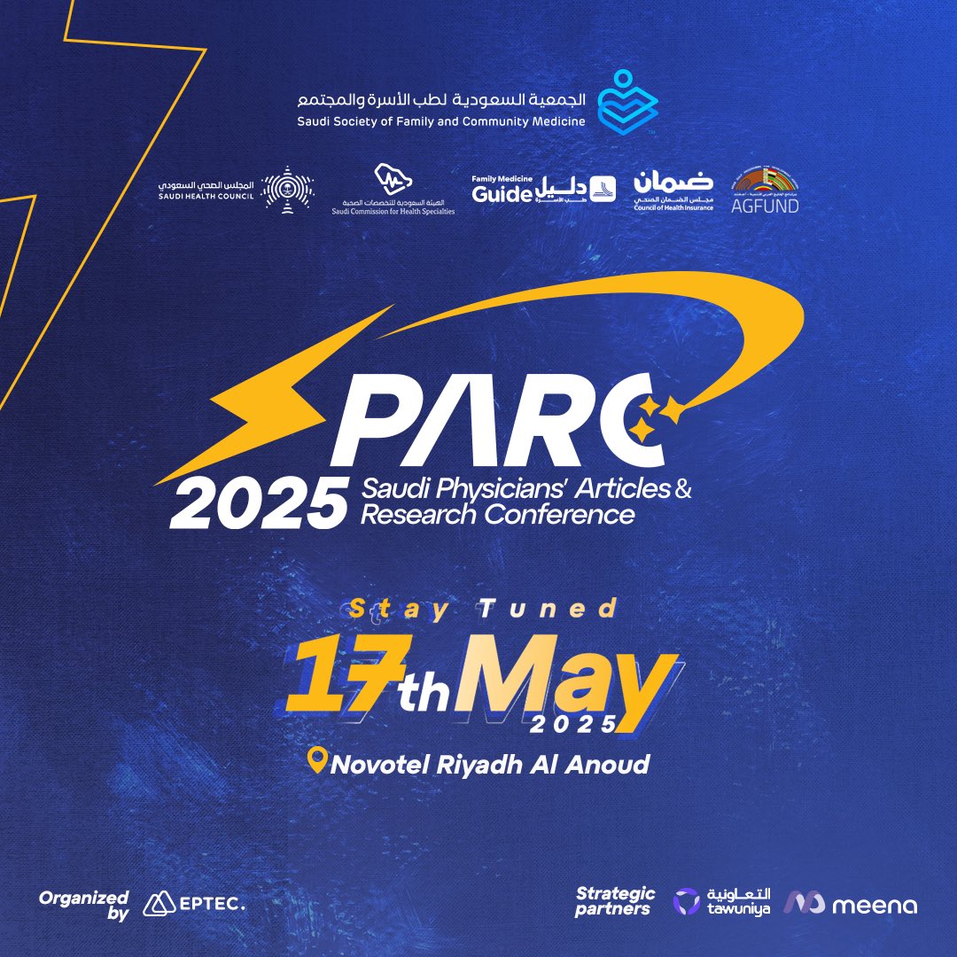 Fmhub_org's tweet photo. Get ready for the Second Saudi Physicians’ Articles and Research Conference (SPARC 2025)! ⚡

Join us for a dynamic day packed with article reviews, research highlights, and clinical updates — designed to keep you at the forefront of Family Medicine.

🗓️: May 17th, 2025
🕰️ : 9:00 AM
📍: Novotel Hotel Al Anoud, Riyadh, Saudi Arabia
📚: CME hours 

Register now and be part of this enriching experience: https://t.co/7X5tSfECkX

#SPARC #SPARC2025