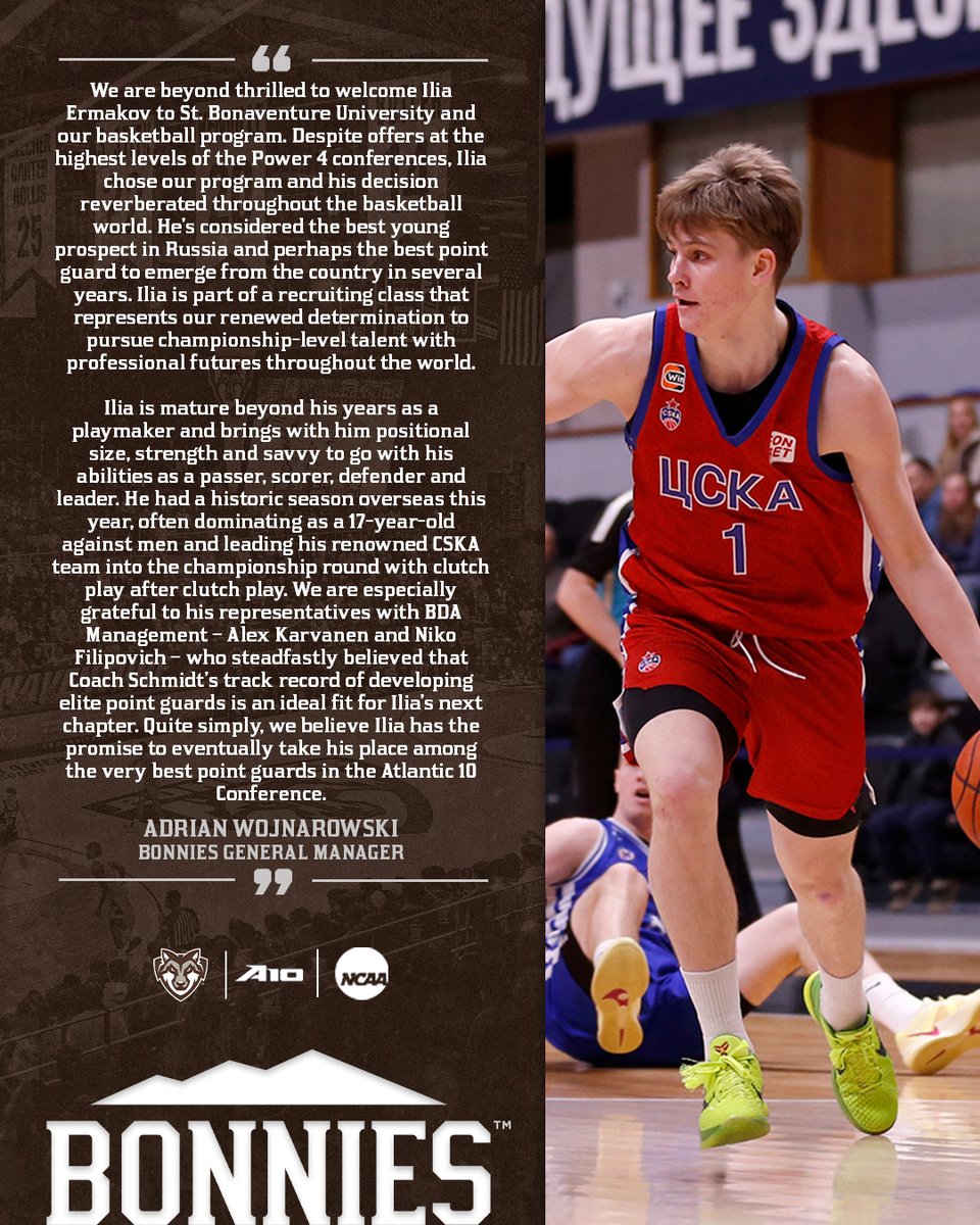 "Ilia is part of a recruiting class that represents our renewed determination to pursue championship-level talent with professional futures throughout the world."

🏀 Bonnies General Manager <a href="/wojespn/">Adrian Wojnarowski</a>