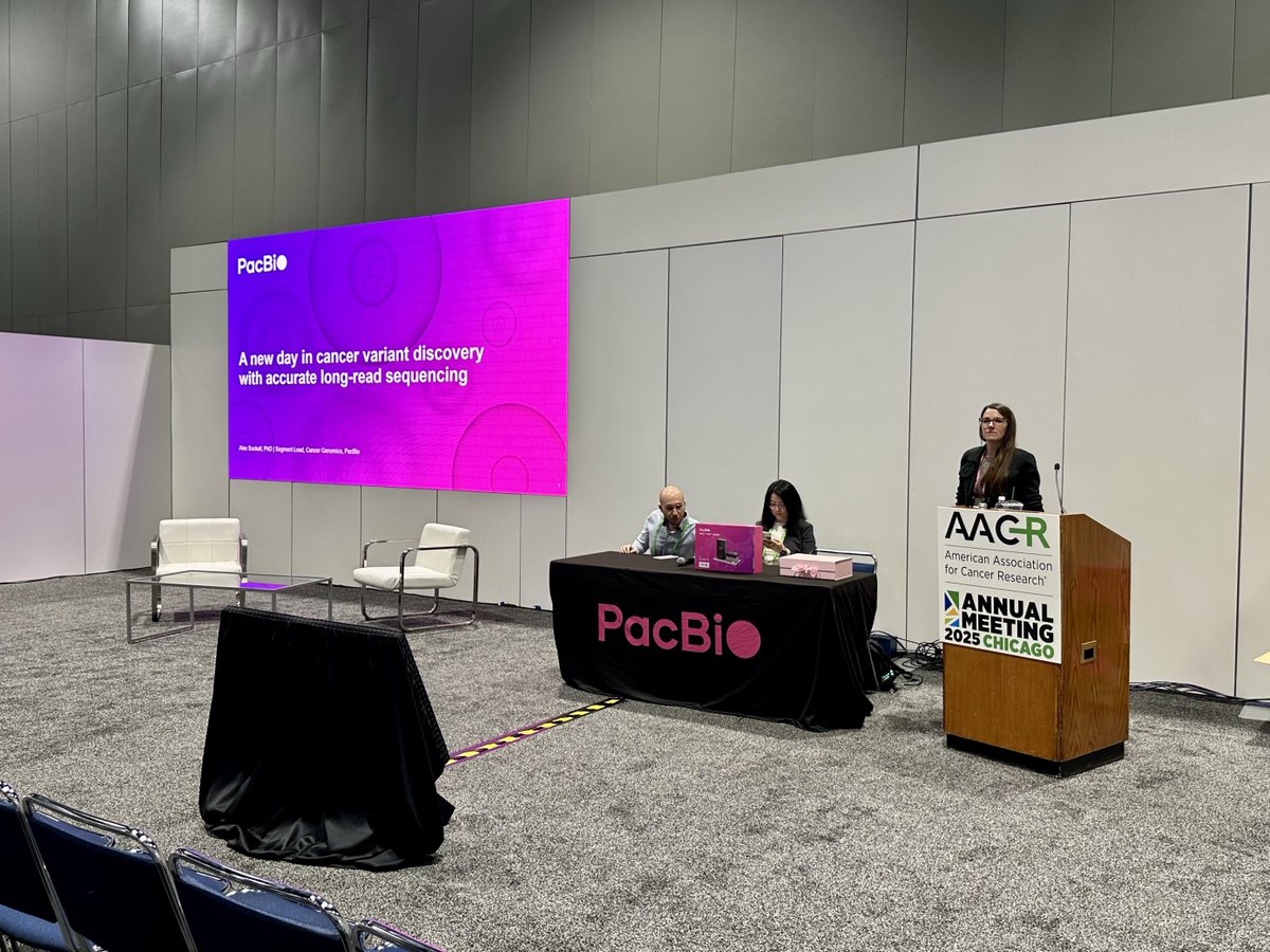 We’ve kicked off our Spotlight Theater session at #AACR25! 🎯   Join #PacBio as we explore how highly accurate long-read sequencing is opening a new day in cancer variant discovery—revealing critical insights missed by short-read methods. Stay tuned for more!