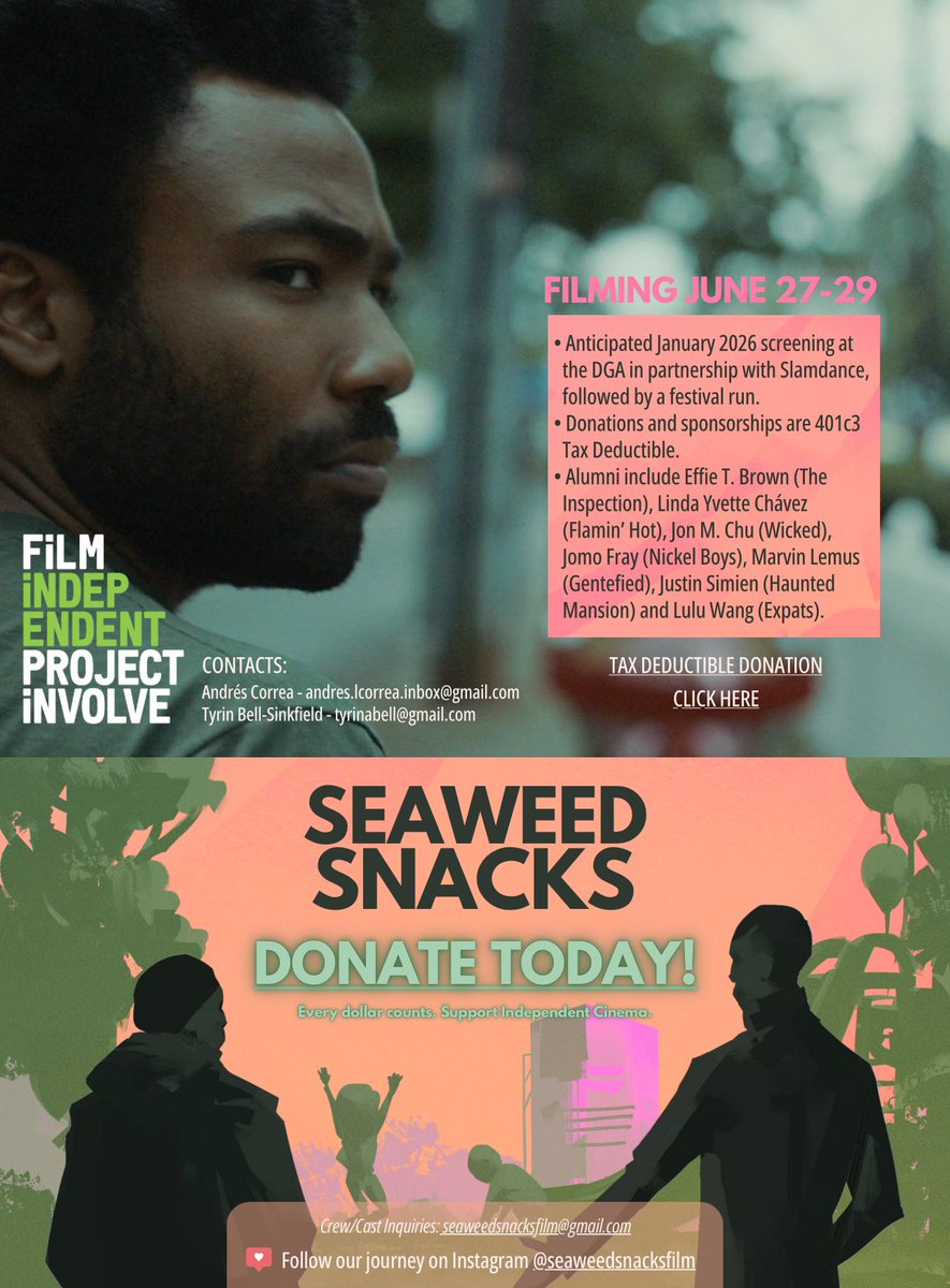 Sade Ndya (@sadendya) on Twitter photo We’re currently crowdfunding our film, Seaweed Snacks, with the incredible support of <a href="/filmindependent/">Film Independent</a>! ✨
Support indie cinema by donating and boosting! Every dollar brings us closer to our goal.
my.filmindependent.org/seaweed-snacks We’re currently crowdfunding our film, Seaweed Snacks, with the incredible support of <a href="/filmindependent/">Film Independent</a>! ✨
Support indie cinema by donating and boosting! Every dollar brings us closer to our goal.
my.filmindependent.org/seaweed-snacks
