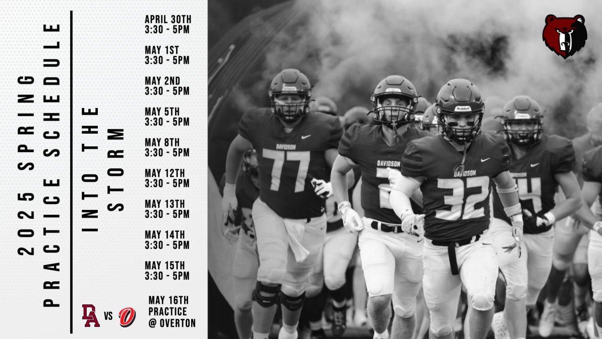 Davidson Academy Football (@bearsdavidson) on Twitter photo Spring football is almost here!⏰
Come see what the Bears are building for 2025🐻
<a href="/davidsonacademy/">Davidson Academy</a> <a href="/athletics_da/">DA Athletics</a> Spring football is almost here!⏰
Come see what the Bears are building for 2025🐻
<a href="/davidsonacademy/">Davidson Academy</a> <a href="/athletics_da/">DA Athletics</a>