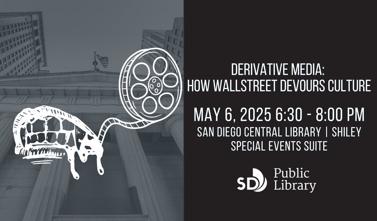 dewaard's tweet photo. I’m very excited to give a book talk for Derivative Media at San Diego Central Library on May 6 at 6:30pm. Registration encouraged. Refreshments served! 

Thanks @cherymarc &amp; @SDPublicLibrary 

https://t.co/IT0PXN3HAY https://t.co/WsXYFvwW4F