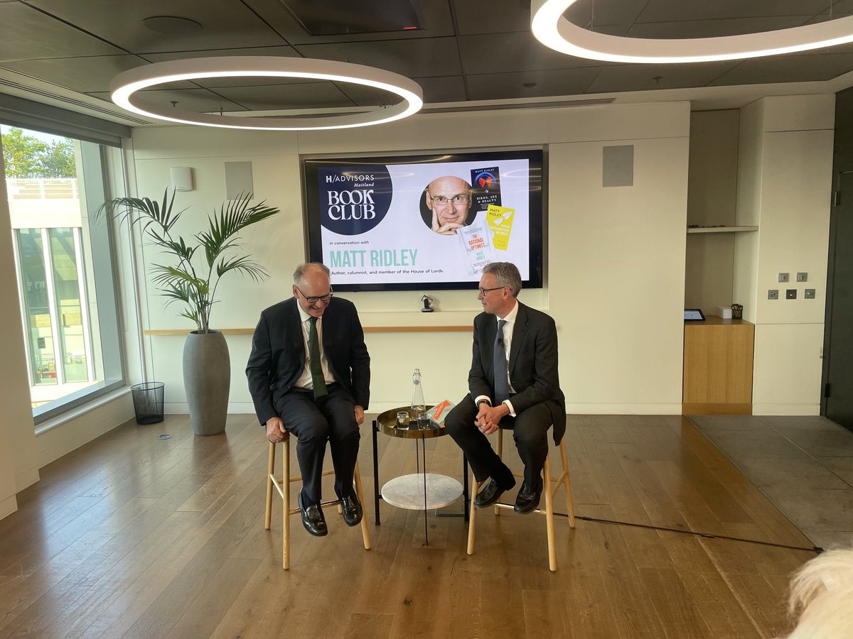 What a privilege to join ⁦<a href="/neilbenet/">neil bennett</a>⁩ at the ⁦<a href="/H__Advisors/">H/Advisors</a>⁩ Book Club for a fascinating discussion with ⁦<a href="/mattwridley/">Matt Ridley</a>⁩ on his latest book Birds, Sex &amp; Beauty. Thank you very much.