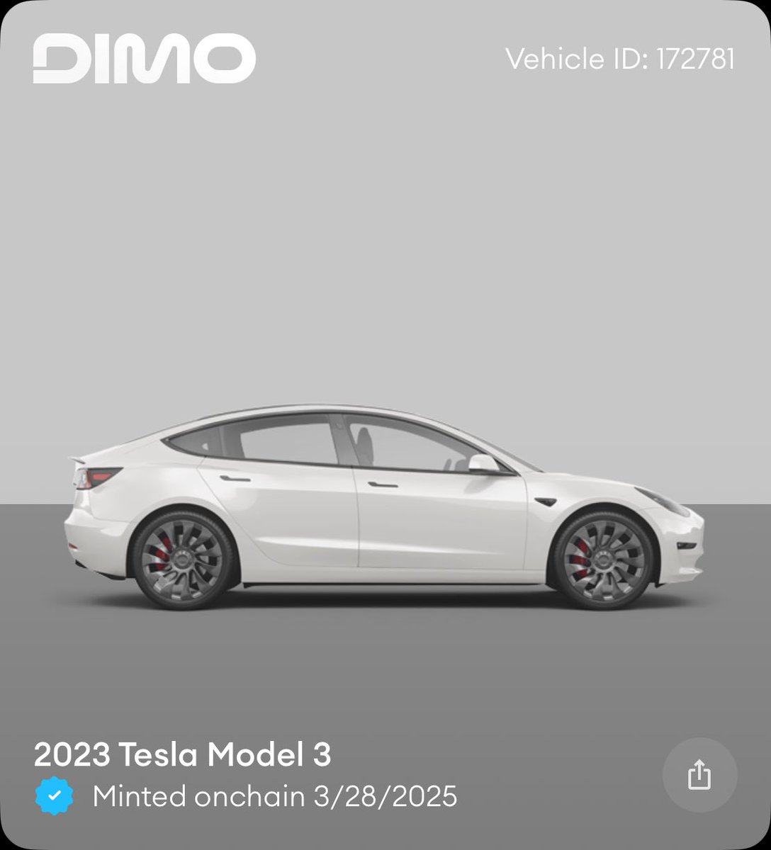 danitro85's tweet photo. I just minted my car onchain with @DIMO_Network. Mint yours here: https://t.co/DWuLHJbNjk https://t.co/yK9QCvWezX