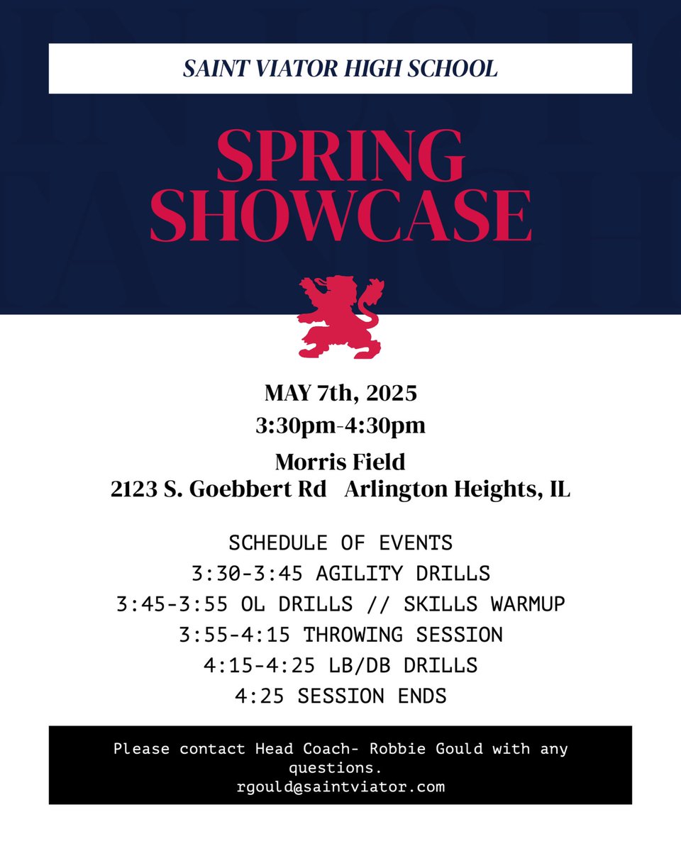 College coaches please reach out to <a href="/ViatorFball/">Saint Viator Football</a> with any questions! We would love to see you out there to see our players!