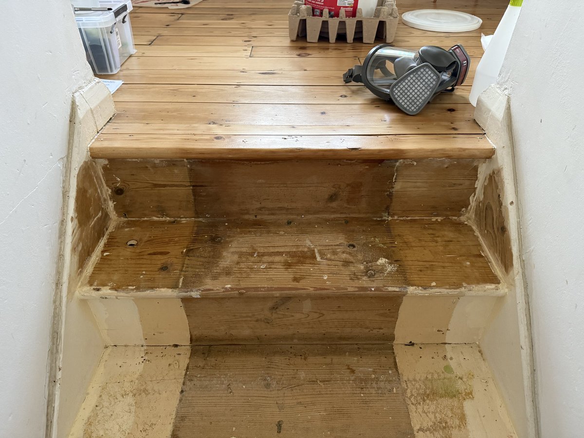 Paint stripping my stairs with Peel Away 1. I did a test today and i’m really happy with the result. I will need to devote a whole day to this and do it all start to finish. It’s super messy and time consuming and you’ve gotta act fast before stuff dries. I’ll keep you posted :)