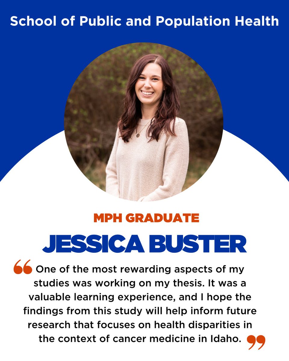 Congratulations to MPH graduate Jessica Buster!

Jessica's advice is for students to "step outside of your comfort zone and take courses outside your emphasis. Exploring different disciplines can help you discover new ways to contribute to public health after graduation."