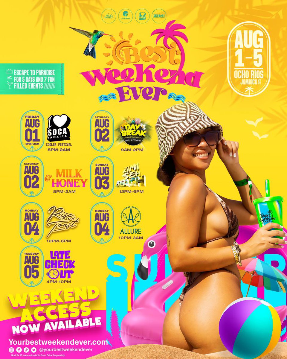 bestweekndever's tweet photo. Escape to paradise for 5 Days &amp; 7 Fun Filled Events 🎉🌴

𝗪𝗲𝗲𝗸𝗲𝗻𝗱 𝗣𝗮𝘀𝘀: Just $𝟯𝟵𝟵 𝗨𝗦𝗗. Available online now—visit: https://t.co/QK5ta2Go0I

𝗕𝗼𝗼𝗸 𝗡𝗼𝘄- experience the best destination party weekend 🥳

@YourBestWeekendEver
from August 1-5, 2025. https://t.co/AA0DSRVPg0