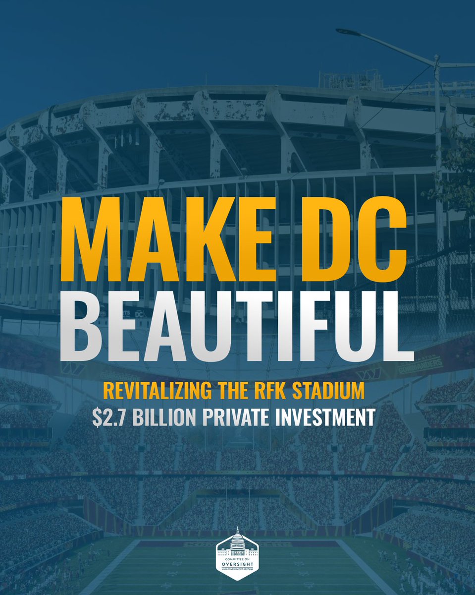 Oversight Committee (@gopoversight) on Twitter photo Earlier this year, Chairman Comer’s bill to enable the $2.7B investment to Make DC Beautiful and revitalize RFK Stadium was signed into law. 🏟️🤩
“I am proud to have led a bipartisan effort to empower DC to clean up RFK, invest, and create new opportunities.” –<a href="/RepJamesComer/">Rep. James Comer</a> Earlier this year, Chairman Comer’s bill to enable the $2.7B investment to Make DC Beautiful and revitalize RFK Stadium was signed into law. 🏟️🤩
“I am proud to have led a bipartisan effort to empower DC to clean up RFK, invest, and create new opportunities.” –<a href="/RepJamesComer/">Rep. James Comer</a>