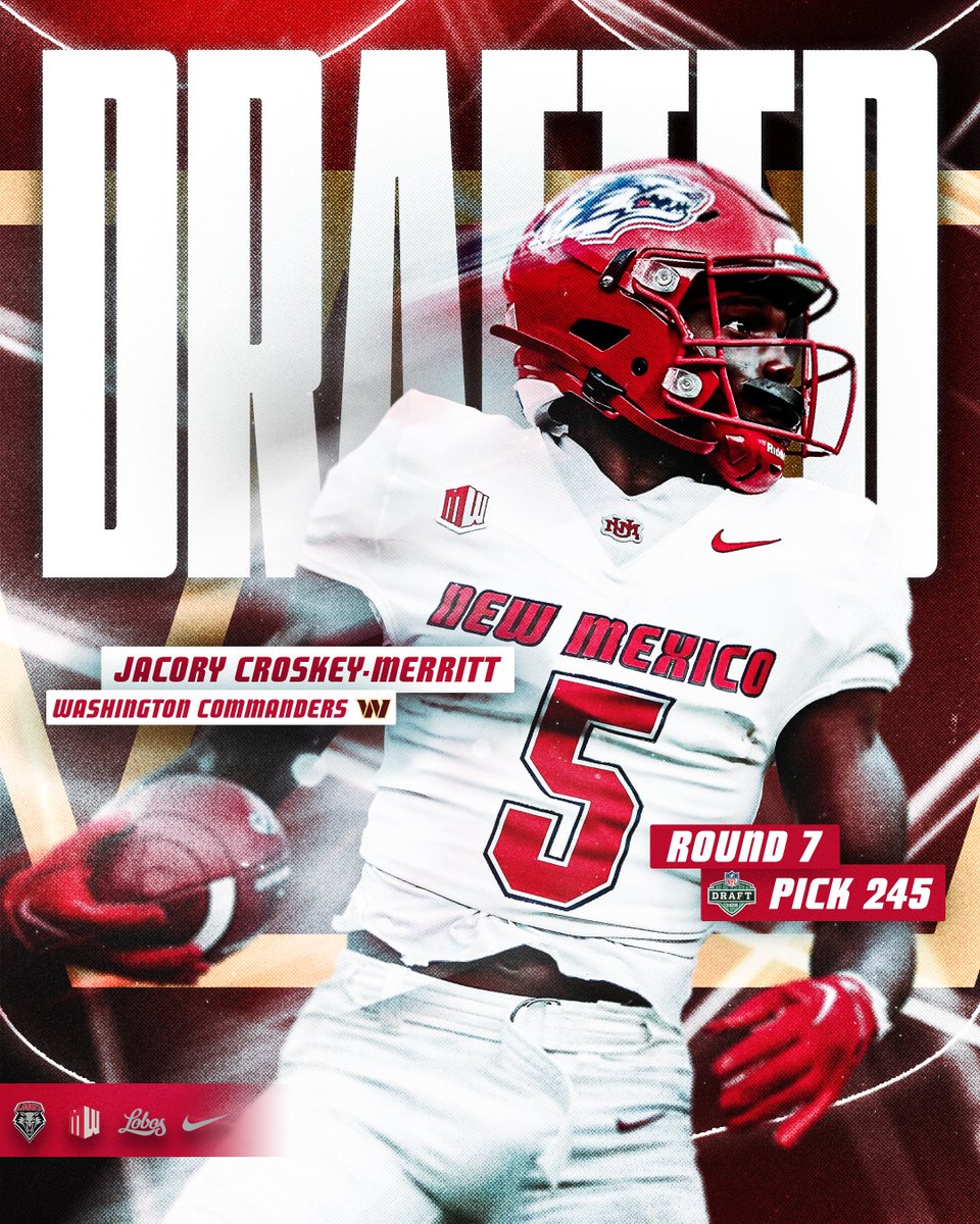 New Mexico Football (@unmlobofb) on Twitter photo Once a Lobo, always a Lobo! 👏
Congratulations to <a href="/JacoryMerritt15/">Jacory Croskey - Merritt</a> on getting drafted to the <a href="/Commanders/">Washington Commanders</a>!
#NFLDraft2025 | #GoLobos | 🐺🆙 Once a Lobo, always a Lobo! 👏
Congratulations to <a href="/JacoryMerritt15/">Jacory Croskey - Merritt</a> on getting drafted to the <a href="/Commanders/">Washington Commanders</a>!
#NFLDraft2025 | #GoLobos | 🐺🆙