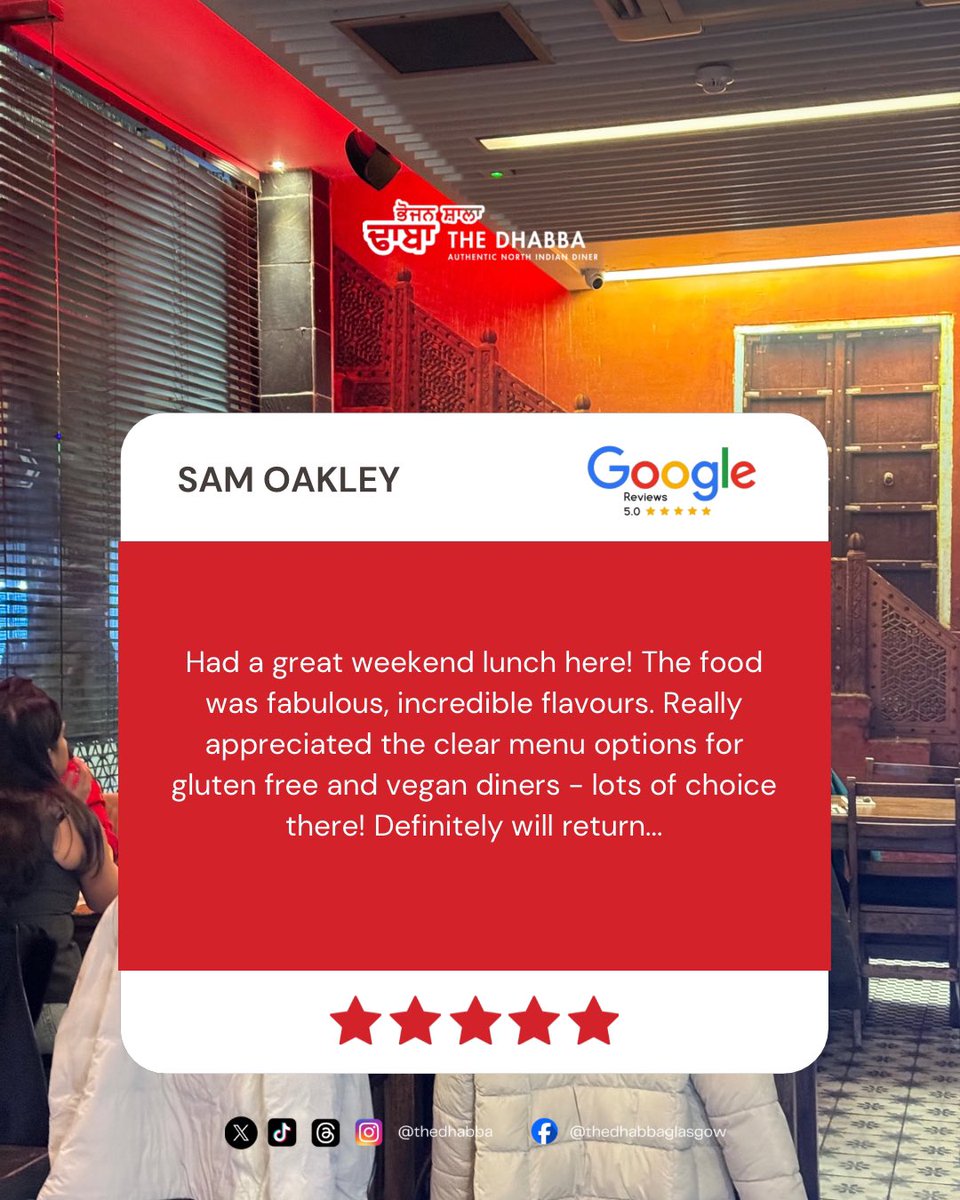 We love hearing your feedback! We take pride in offering delicious meals with options for everyone, including gluten-free and vegan options. Come and enjoy a flavorful experience with us today!

📞 Call us on +44 141 553 1249 to reserve your table.
🌐 thedhabba.com/book-a-table/