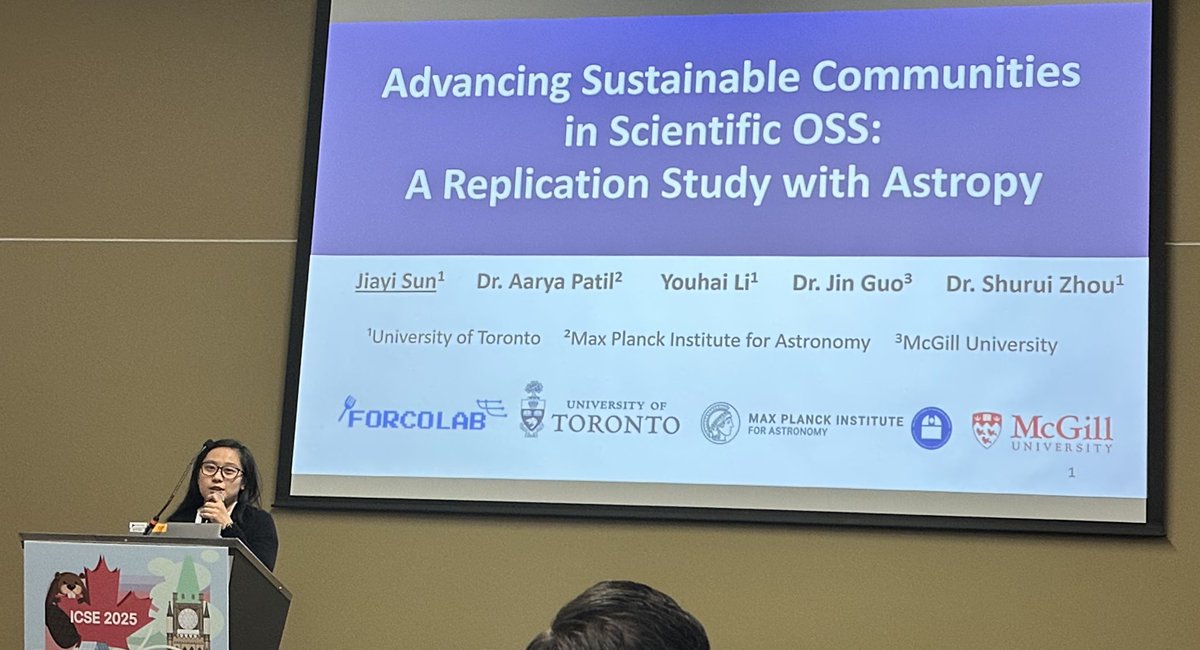 Jiayi present our study to sustain scientific-software <a href="/astropy/">Astropy</a>,  <a href="/CHASEconf/">CHASE Conference</a> 🚀Follow-up work just accepted  <a href="/ACM_CSCW/">ACM CSCW</a>, we explore collaboration challenges. Takeaway: traditional SE need to be adapted to address domain-specific constraints. Checkout the papers via QR code🚀