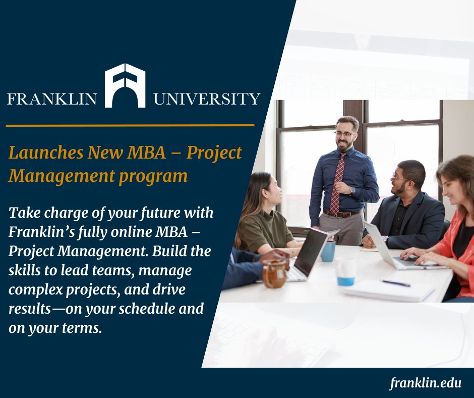 franklinalum's tweet photo. Level up your leadership skills with Franklin University’s MBA in #ProjectManagement — 100% online and designed for working pros. Earn your #MBA in just 12 months! Learn more: ttps://bit.ly/3Gv5z7x..

#BestMBA #OnlineMBA #ProjectManagementMBA #FranklinUniversity https://t.co/gVRnf9xc7Y