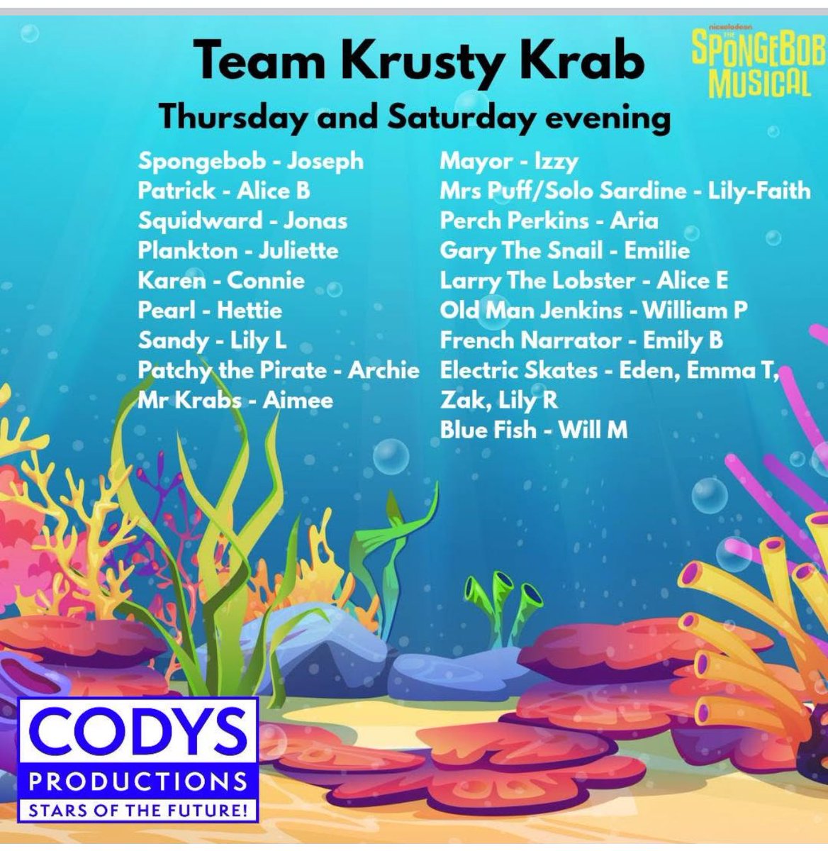 Very excited to share our cast list for #Spongebob ! 

Get your tickets here 

quaytickets.com/thebrindley/en…