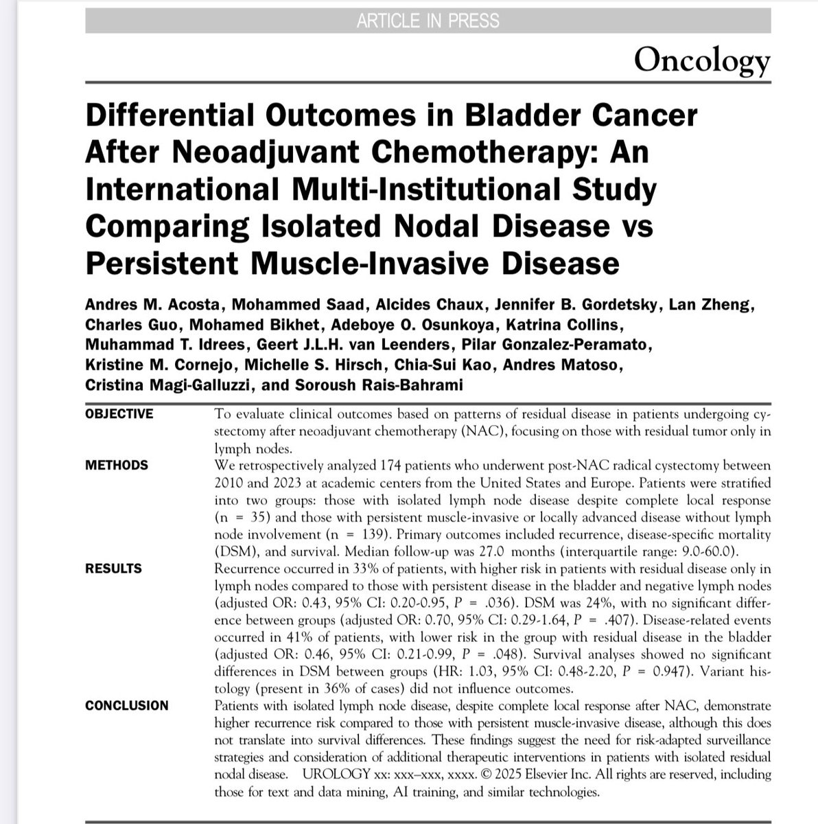Andres Martin Acosta (Andy) (@andres_m_acosta) on Twitter photo Free access to our article of post-NAC UC in LN. <a href="/GU_Path_Society/">GU Pathology Society (GUPS)</a> <a href="/IntSocUropath/">International Society of Urological Pathology</a> <a href="/alcideschaux/">Alcides Chaux e/acc</a> <a href="/katcollmd/">Katrina Collins, MD || Pathologist</a> <a href="/KMCornejoMD/">Kristine M Cornejo MD</a> <a href="/MichelleDunno17/">Michelle_Hirsch (Donovan)</a> <a href="/SunnyKaoMD/">Chia-Sui "Sunny" Kao</a> <a href="/DrCristinaMagi/">CristinaMagiGalluzzi</a> <a href="/Andres_Matoso/">Andres Matoso</a> <a href="/RaisBahrami/">Soroush Rais-Bahrami, MD, MBA, FACS</a>
authors.elsevier.com/a/1k-wWKZx3jmow Free access to our article of post-NAC UC in LN. <a href="/GU_Path_Society/">GU Pathology Society (GUPS)</a> <a href="/IntSocUropath/">International Society of Urological Pathology</a> <a href="/alcideschaux/">Alcides Chaux e/acc</a> <a href="/katcollmd/">Katrina Collins, MD || Pathologist</a> <a href="/KMCornejoMD/">Kristine M Cornejo MD</a> <a href="/MichelleDunno17/">Michelle_Hirsch (Donovan)</a> <a href="/SunnyKaoMD/">Chia-Sui "Sunny" Kao</a> <a href="/DrCristinaMagi/">CristinaMagiGalluzzi</a> <a href="/Andres_Matoso/">Andres Matoso</a> <a href="/RaisBahrami/">Soroush Rais-Bahrami, MD, MBA, FACS</a>
authors.elsevier.com/a/1k-wWKZx3jmow