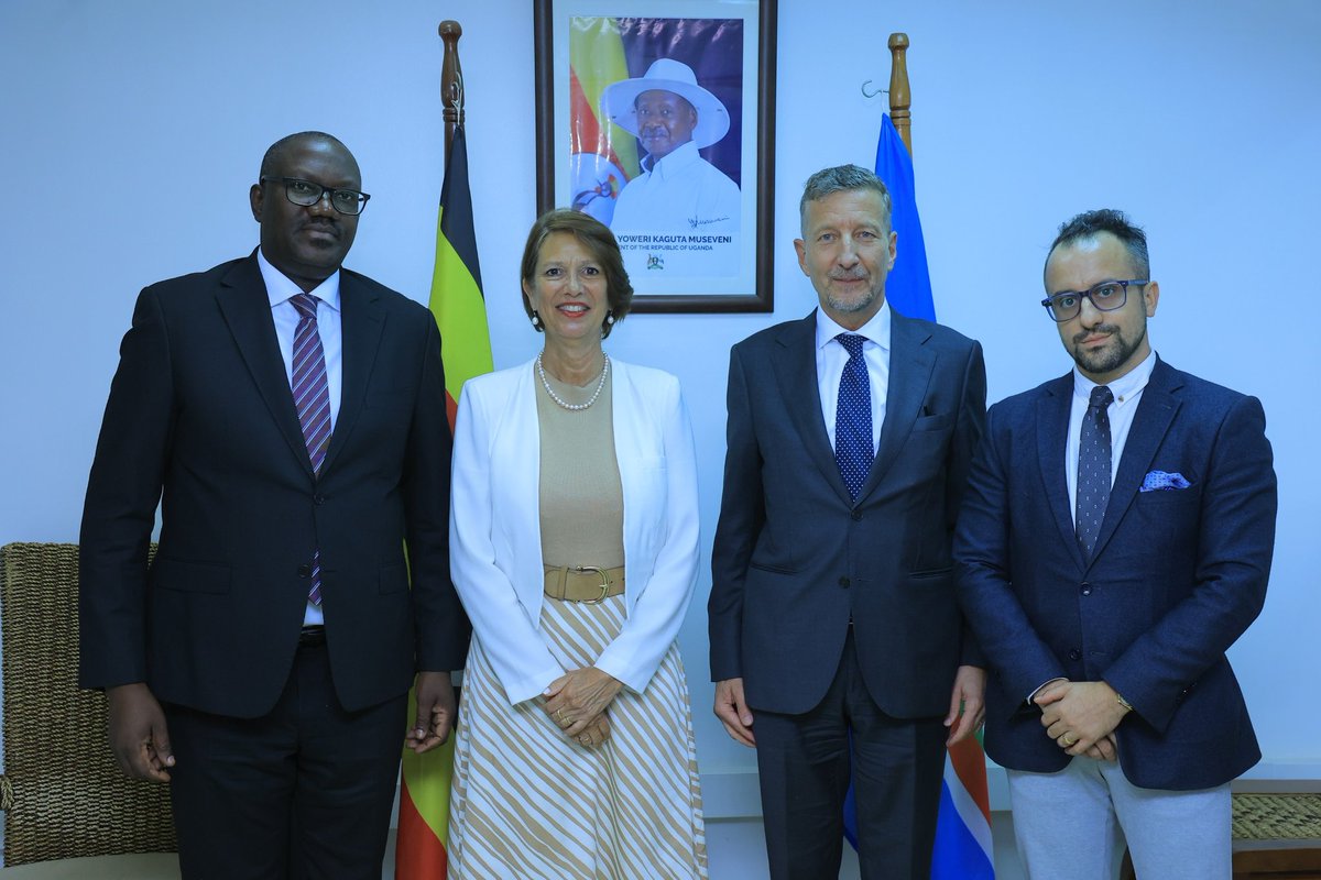 UgandaMFA's tweet photo. This afternoon, Amb. @SchranerBurgen1 of the @SwissMFA met PS @UgandaMFA @Tybisa. The two discussed her candidature for the post of @Refugees. She was accompanied by @SwissEmbassyKE Amb. Mirko Guilieti and Swiss Honorary Consul in Kampala Mr. Juan Zober De Francisco. https://t.co/YulPPUklRI