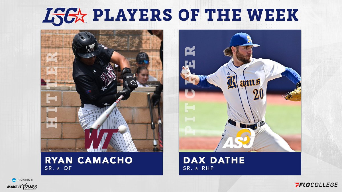 Lone Star Conference (@lonestarconf) on Twitter photo #LSCbase Players of the Week ⚾️
Hitter: Ryan Camacho, <a href="/WTAMUBuffs/">West Texas A&M Athletics</a>
Pitcher: Dax Dathe, <a href="/angeloathletics/">Angelo State Athletics</a>
🔗 bit.ly/4iE31kO
#D2bsb <a href="/FloCollegeBSB/">FloCollege | Baseball</a> #LSCbase Players of the Week ⚾️
Hitter: Ryan Camacho, <a href="/WTAMUBuffs/">West Texas A&M Athletics</a>
Pitcher: Dax Dathe, <a href="/angeloathletics/">Angelo State Athletics</a>
🔗 bit.ly/4iE31kO
#D2bsb <a href="/FloCollegeBSB/">FloCollege | Baseball</a>