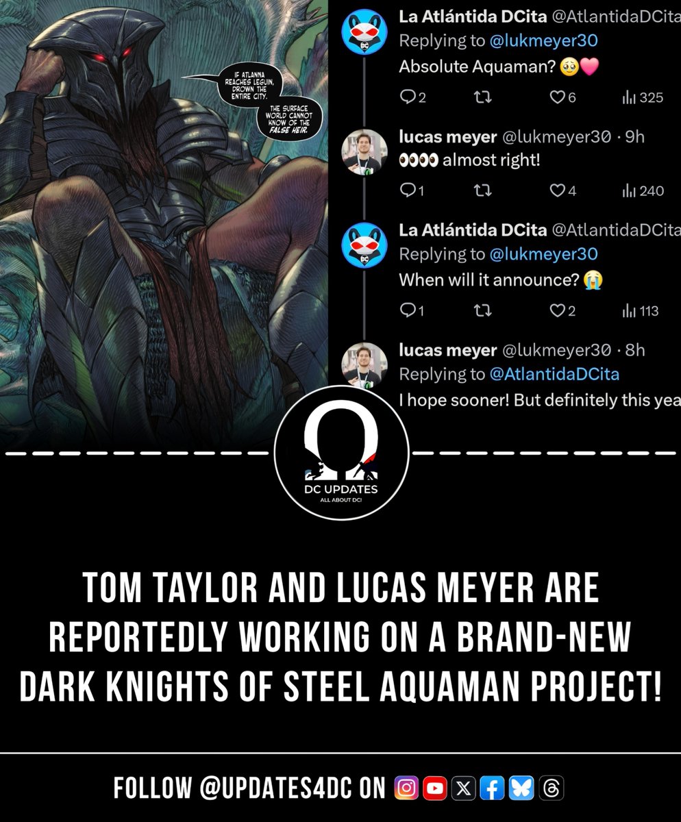 Updates4DC's tweet image. Tom Taylor and Lucas Meyer are reportedly working on a brand-new Dark Knights of Steel Aquaman project.

#DarkKnightsOfSteel #Aquaman #DCComics #TomTaylor #LucasMeyer