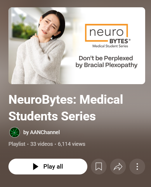 AANmember's tweet photo. Hey, #FutureNeurologist! 👋 Check out our NeuroBytes: Medical Student Series on YouTube—designed by medical students, for medical students.
Start watching now: https://t.co/Zw3cGB8vXy https://t.co/QYjgBXIVyV