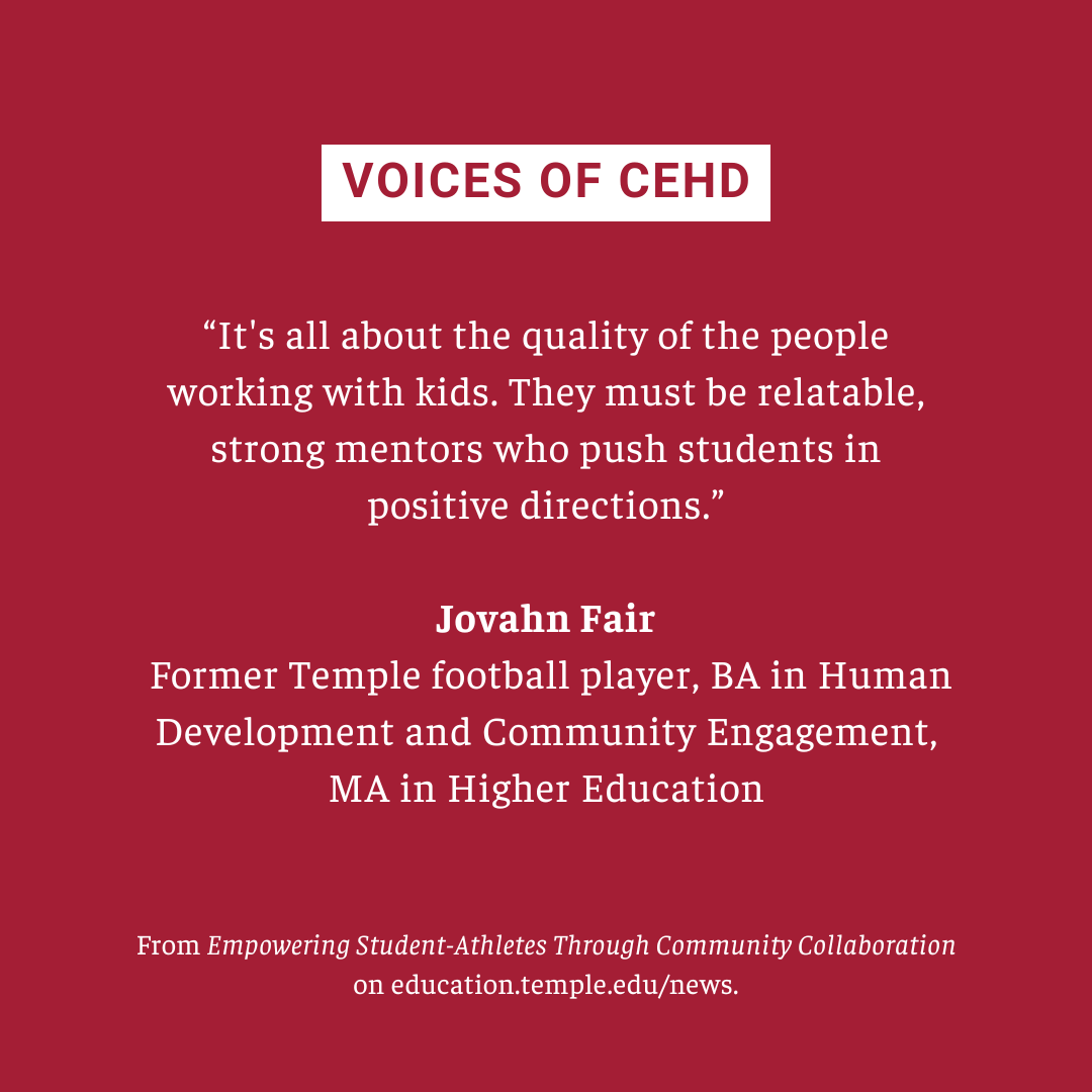 templecehd's tweet photo. In this #VoicesofCEHD feature, we highlight Jovahn Fair, a former Temple football player who became an educator and a mentor. Through his Always Climbing Project, he empowers student-athletes by fostering strong mentorship and leadership.  🏈📚 https://t.co/7s0mvuAfhj