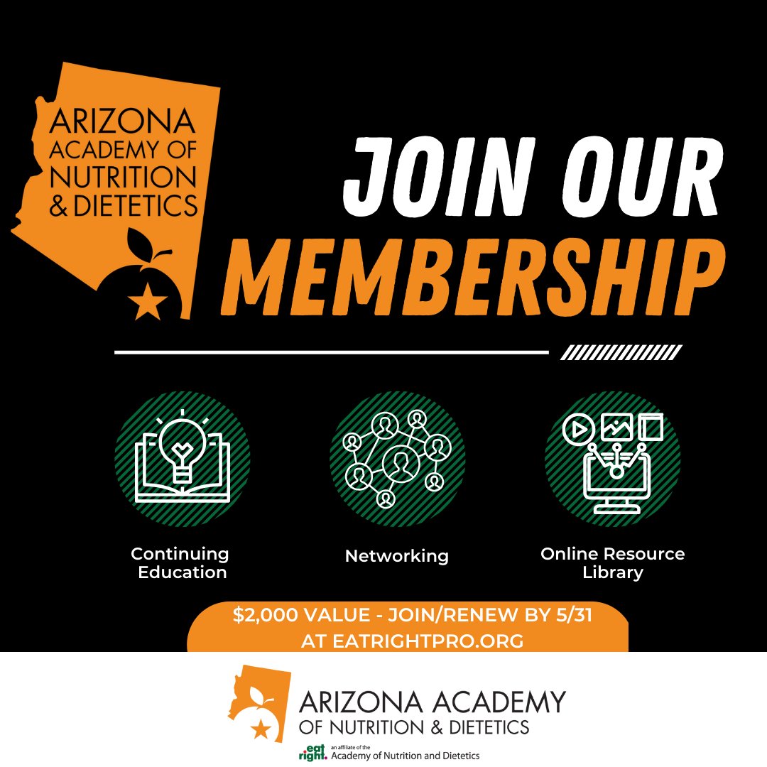 eatrightarizona's tweet image. Did you know AND membership includes BOTH national AND local AzAND benefits? 🙌

🎓 24+ CEUs
📚 Evidence Library®
🤝 FNCE® + AzAND discounts
💡 $2K+ in value

Cost varies by career stage. Join/renew by 5/31 at 👉 eatrightpro

#RDN #NDTR #AzAND #EatRight