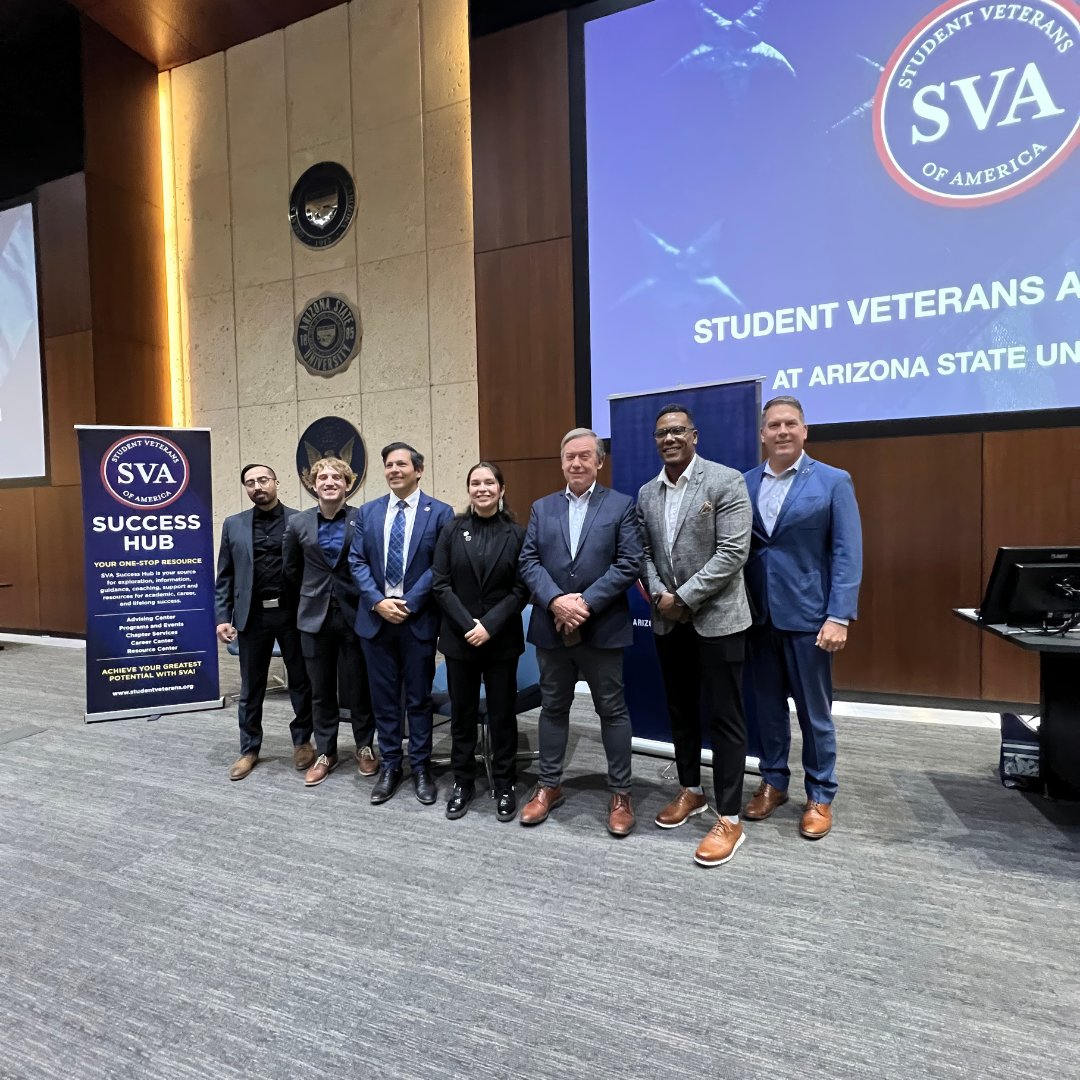 michaelcrow's tweet photo. Thanks to ASU’s Student Veterans of America, Pat Tillman Veterans Center &amp; @cisaasu for hosting the Veteran Voices &amp; Vision Town Hall. I appreciated the chance to share my story, answer questions and talk about how we’re supporting our Sun Devil veterans. https://t.co/AXrhYW5aFT https://t.co/I56YVI483F