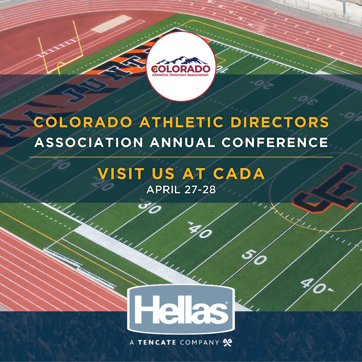 We’re at the Colorado Athletic Directors Association Annual Conference today! Chat with us to learn how Hellas can elevate your athletic facilities—from turf &amp; tracks to lighting &amp; maintenance, we’ve got you covered! #CADA2025 #HellasPride #AthleticFacilities #HighSchoolSports