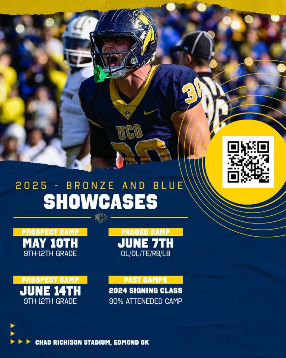 Thank you <a href="/ucobronchofb/">UCO Football</a> for the invite to the UCO prospect camp.