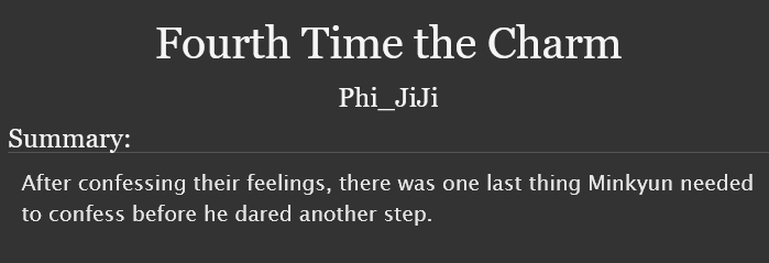 Phi_JiJi's tweet photo. ✨Fourth Time the Charm
✨HyoKyun
✨G
Submission to @ONF_ficfests "Coincidences Don't Exist" Fest
✨3.2k
✨ https://t.co/ZyhsSw2cLc https://t.co/FySuxoDWjy