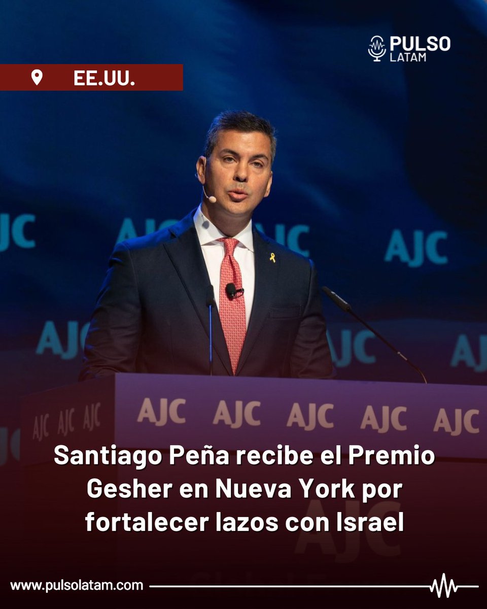 PulsoLatam's tweet image. 🇺🇸🤝🇵🇾 El presidente de #Paraguay, Santiago #Peña, fue #distinguido por el Comité Judío Americano (#AJC) con el #Premio Gesher en Nueva York. 

El #reconocimiento destaca su decisión de trasladar la embajada paraguaya a Jerusalén. Peña también mantuvo reuniones con inversionistas