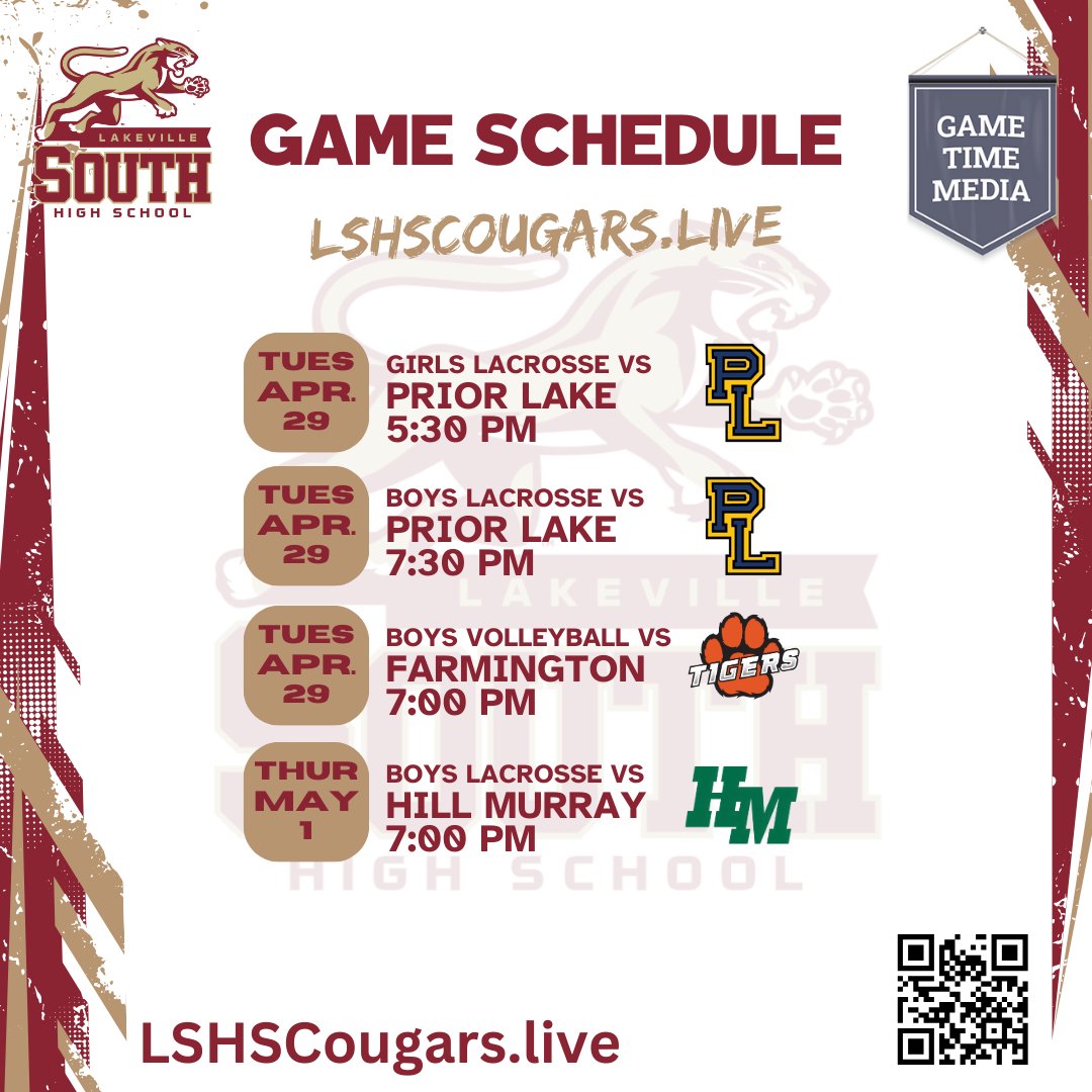 Big week for the Lakeville South Cougars! 🥍🏐 Catch the action live:
🎥 LSHSCougars.Live

#LakevilleSouthCougars #MNHighSchoolSports #SpringSports