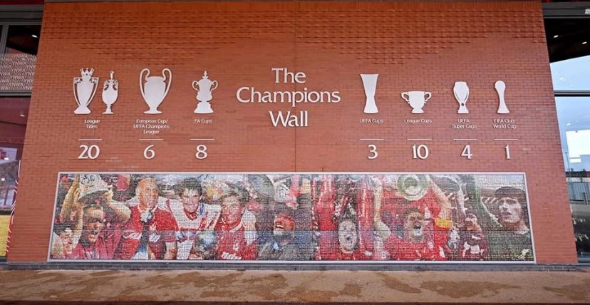 Liverpool have updated the Champions Wall outside the ground today to 20 league titles

Sadly the '0' was damaged whilst it was being fitted

In a show of solidarity, Everton have loaned them their '0' from under the European Cup section on the one at Goodison

Thanks Blues
