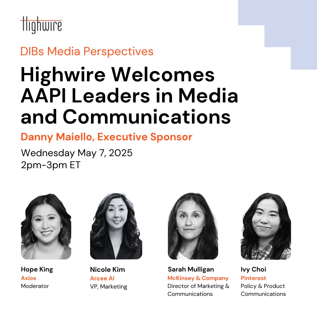 Join us for our DIBs Media Perspectives roundtable honoring Women’s History Month and AAPI Heritage Month, featuring Nicole Kim (Arcee AI), Sarah Mulligan (McKinsey), Ivy Choi (Pinterest), and moderated by Hope King (formerly Axios)! Register Now: hubs.li/Q03k6Ndy0