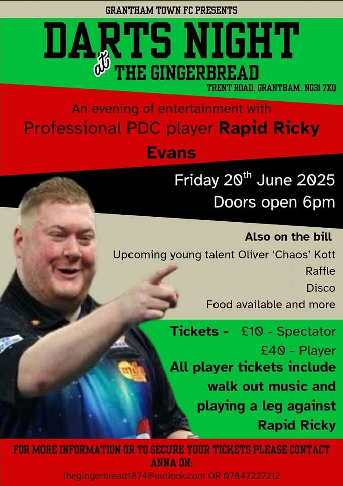 granthamtownfc's tweet photo. 🎯🎯🎯🎯
Football season is over but there's no rest for the wicked!!
Contact us for tickets or more information
🎯🎯🎯🎯
#RapidRickyEvans #Oliverchaoskott #followtheprogress #dartsnight #venue1874 https://t.co/GiEjXCT3tX