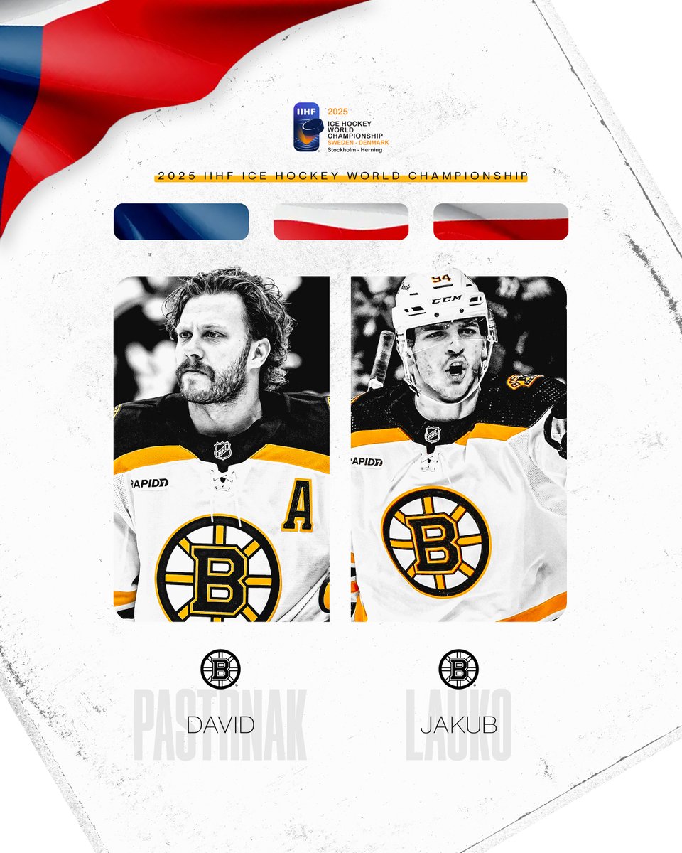 Boston Bruins (@nhlbruins) on Twitter photo Czech it out 🇨🇿
<a href="/pastrnak96/">davidpastrnak</a> and <a href="/jakub_lauko/">Jakub Lauko</a> will represent Czechia at the upcoming 2025 IIHF Men's World Championship.
#NHLBruins | <a href="/czehockey/">Český hokej</a> Czech it out 🇨🇿
<a href="/pastrnak96/">davidpastrnak</a> and <a href="/jakub_lauko/">Jakub Lauko</a> will represent Czechia at the upcoming 2025 IIHF Men's World Championship.
#NHLBruins | <a href="/czehockey/">Český hokej</a>