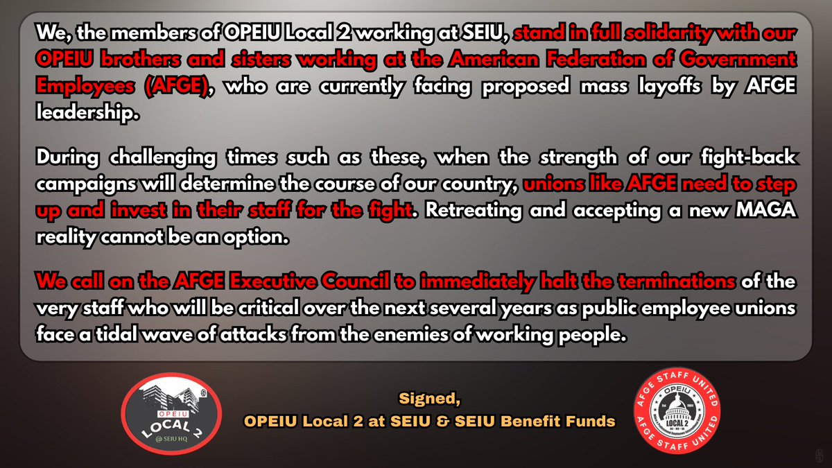 We stand in solidarity with our  <a href="/AFGEStaffUnited/">AFGEStaffUnited</a>  siblings  ✊