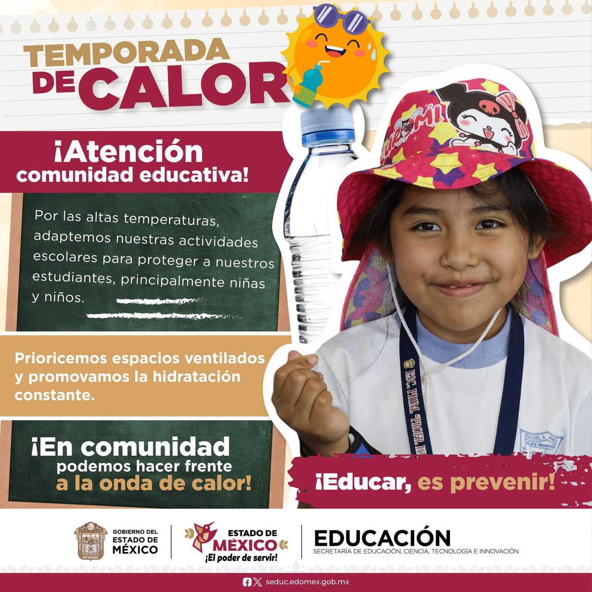epoem1951's tweet photo. #SOMOSEPO195... En alerta, ante las temperaturas🔥 🥵 🌡️, tomemos medidas, consumamos más agua y a prevenirnos en nuestras escuelas.🏫☀. Cuidemos a nuestros estudiantes, principalmente los más vulnerables. ¡Cuidemos de nuestra salud https://t.co/FYY1UT1IjT