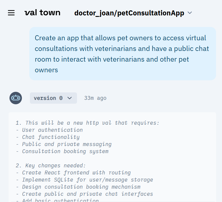 Doctor__JOAN's tweet photo. ALX AI Starter kit Week 2 Day 1. Today, we "turn ideas to MVPs". I prompted "Townie" to create an app that allows for pet owners &amp; veterinarians virtual interaction, include tab showing veterinarians that are online, and chat box, and to put a graphics background touch #ALX_AiSK https://t.co/lF7BSrGOJR