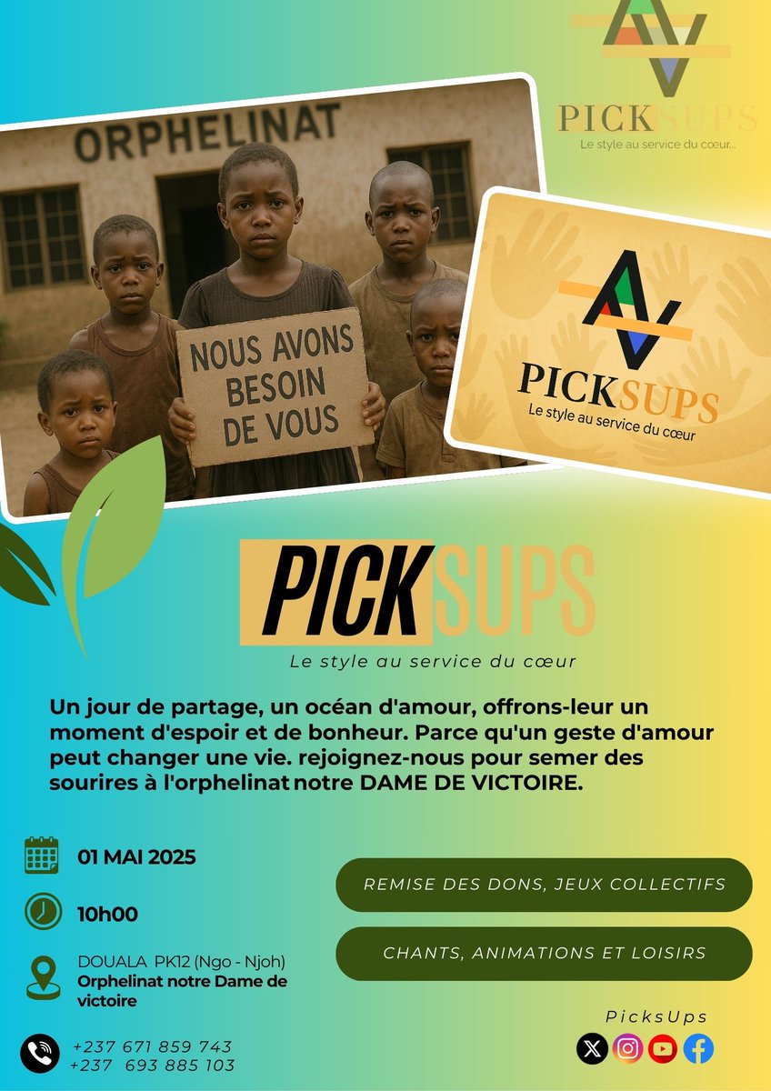 Picks_Ups's tweet photo. Chez PickSups, chaque achat est un acte d'amour. C'est pourquoi, à chaque article acheté, vous semez l'espoir là où il est le plus précieux
Notre tout 1er don sera fait à l'orphelinat "Notre Dame de Victoire"
PickSups — Acheter, c’est aussi aimer
#PickSupsForHope #UnCœurUnAchat https://t.co/o0sdo8zfEZ