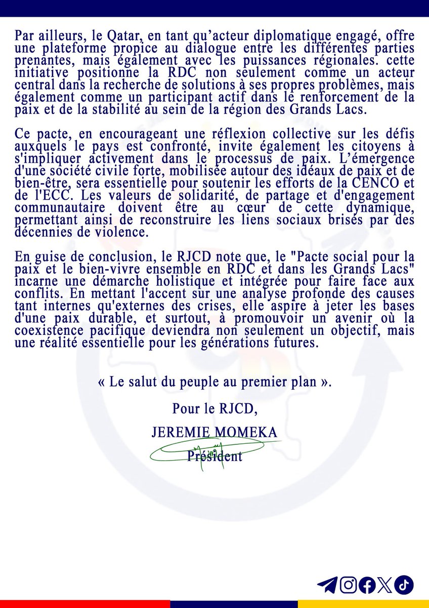 RJCD243's tweet photo. #RDC :DOHA : LA CENCO et l’ECC en séjour officiel.
Le #RJCD salue la promptitude avec laquelle les acteurs du "Pacte social pour la paix et le bien-vivre ensemble en RDC et dans la région des Grands Lacs, ont répondu à l'invitation du Gouvernement Quatari
@CENCO__RDC @YvesBuya1 https://t.co/nyWSrNf4L2
