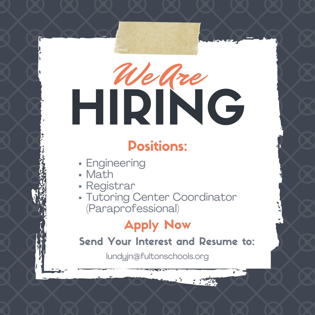 FCS Innovation Academy (@iafultonschools) on Twitter photo Ready to join a dynamic, collaborative team? Creating non-traditional educational experiences for students? We are looking for YOU! Reach out with your interest and resume - can't wait to meet you! <a href="/ia_kent/">Scott Kent</a> <a href="/FultonCoSchools/">FultonCountySchools</a> <a href="/GO_Fulton/">GO Fulton Recruiting</a> <a href="/iaptso/">Innovation Academy PTSO</a> #hiringfornextschoolyear Ready to join a dynamic, collaborative team? Creating non-traditional educational experiences for students? We are looking for YOU! Reach out with your interest and resume - can't wait to meet you! <a href="/ia_kent/">Scott Kent</a> <a href="/FultonCoSchools/">FultonCountySchools</a> <a href="/GO_Fulton/">GO Fulton Recruiting</a> <a href="/iaptso/">Innovation Academy PTSO</a> #hiringfornextschoolyear