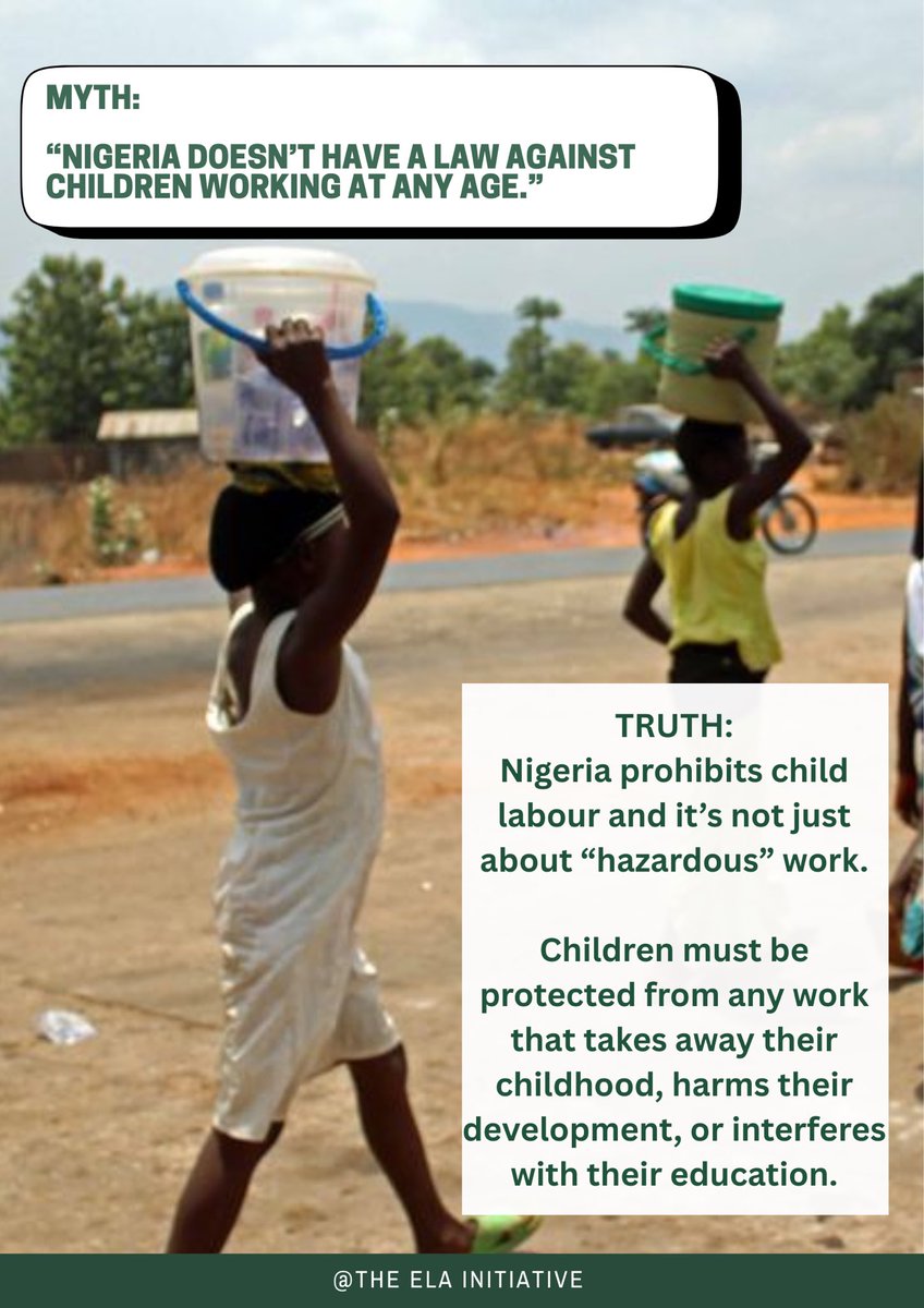 ElaInitiative's tweet photo. Every child deserves a full, safe childhood — not a life of labour.
Speak out! 
Report child exploitation !
Protect their future !

Nigeria���s laws are clear: 
no child should be working in harmful or exploitative conditions. https://t.co/Hq83nekCfO