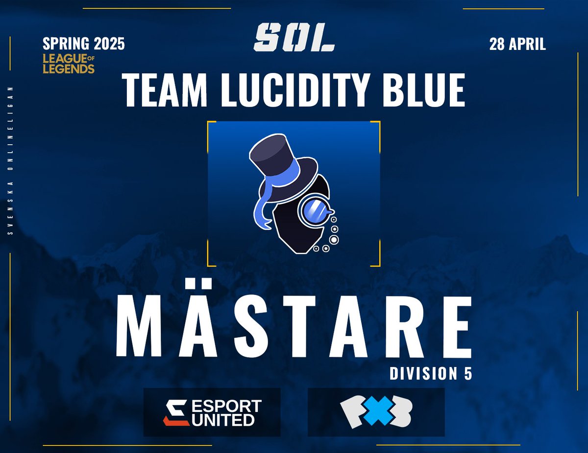 Svenska Onlineligan (@onlineligan) on Twitter photo đ MĂSTARE DIVISION 5 đ
<a href="/LoLTeamLucidity/">Team Lucidity</a> Blue tar hem mĂ€startiteln i division 5, stort grattis! đđ đ MĂSTARE DIVISION 5 đ
<a href="/LoLTeamLucidity/">Team Lucidity</a> Blue tar hem mĂ€startiteln i division 5, stort grattis! đđ