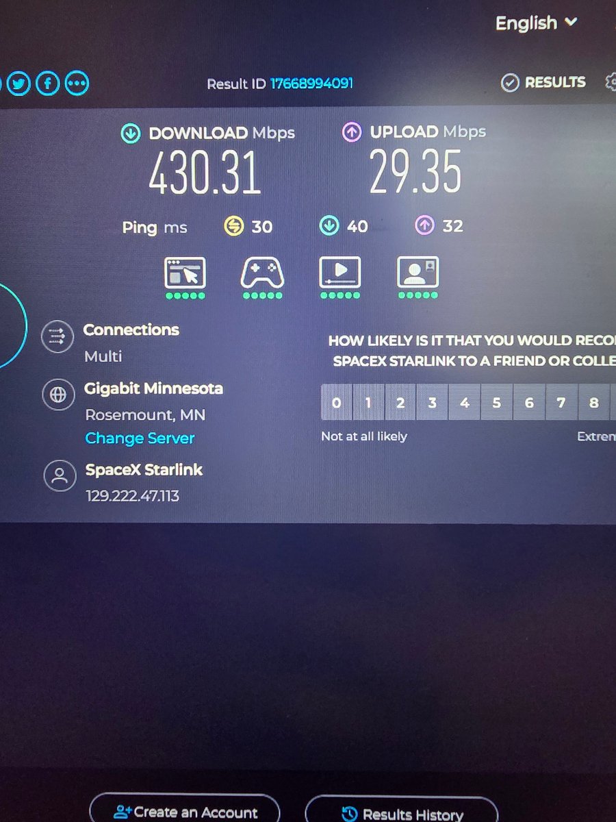 wpd1990's tweet image. Lol this is absurd. Starlink is amazing. I'm using the standard in North Dakota. @starlink is incredible.