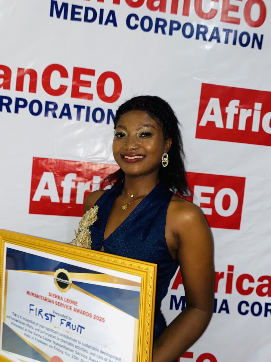 iye_abu's tweet photo. On Friday, April 25th, 2025 at the #RaddisonBlueHotel, First Fruit was honored with the Sierra Leone Humanitarian Service Award, presented by the #African #CEO #Media  #Corporation at the prestigious Sierra Leone Humanitarian Service Awards ceremony https://t.co/OEX1mM6ngY
